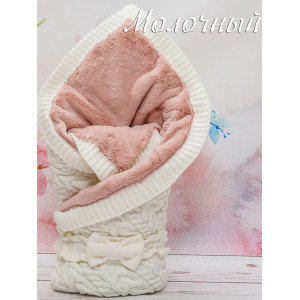 Вязаный конверт Северный мишка молочный-пудра