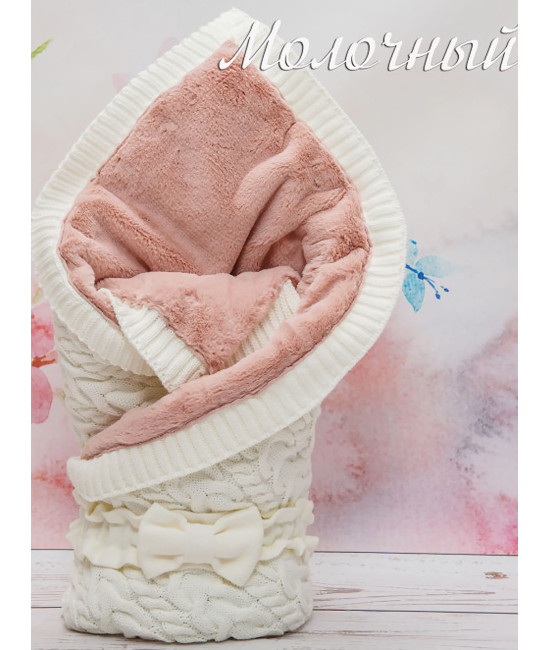 Вязаный конверт Северный мишка молочный-пудра