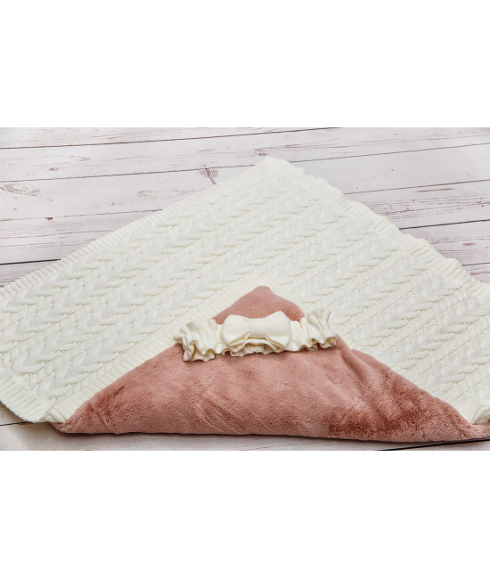 Вязаный конверт Северный мишка молочный-пудра