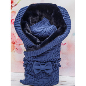 Вязаный конверт Северный мишка синий