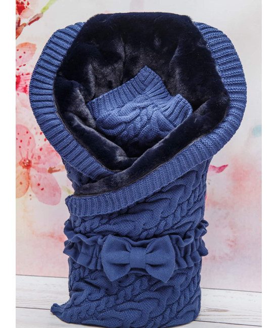 Вязаный конверт Северный мишка синий