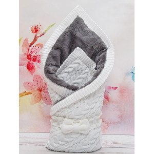 Вязаный конверт Северный мишка белый-серый