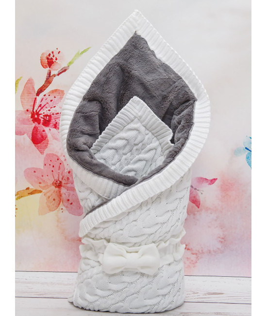 Вязаный конверт Северный мишка белый-серый