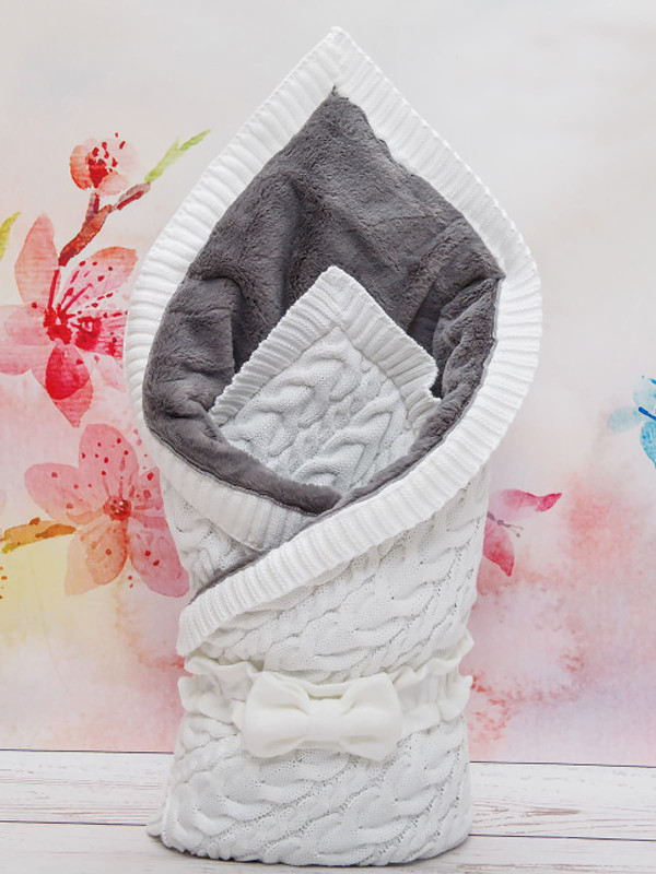 Вязаный конверт Северный мишка белый-серый