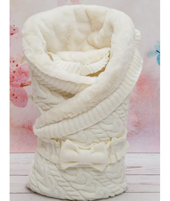 Вязаный конверт Северный мишка молочный