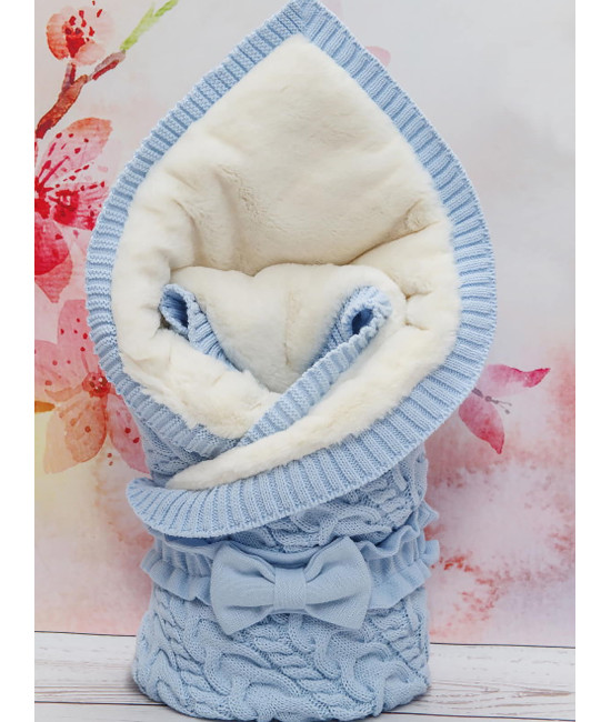 Вязаный конверт Северный мишка голубой