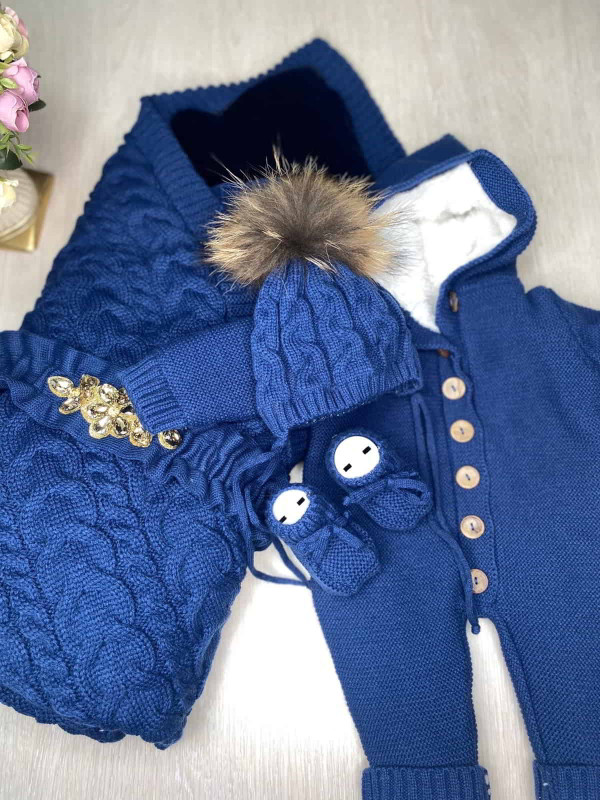 Вязаный комплект Северный мишка синий