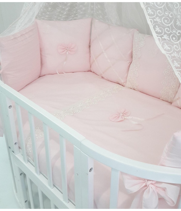 Комплект в круглую кроватку Бабочка розовый
