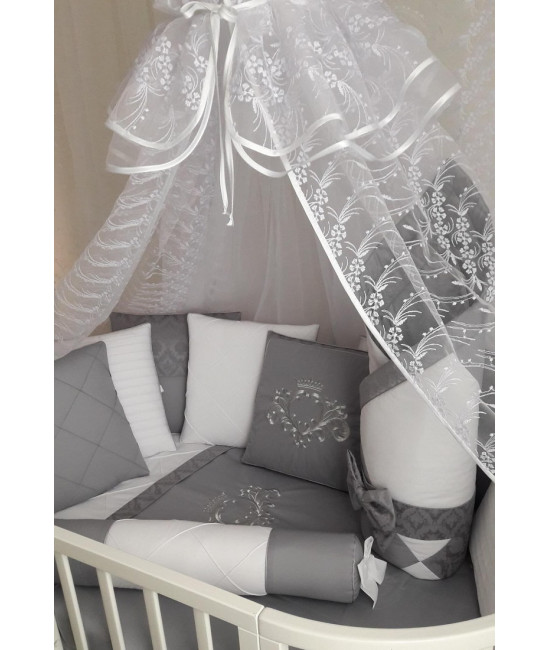 Комплект в круглую кроватку Bella серый