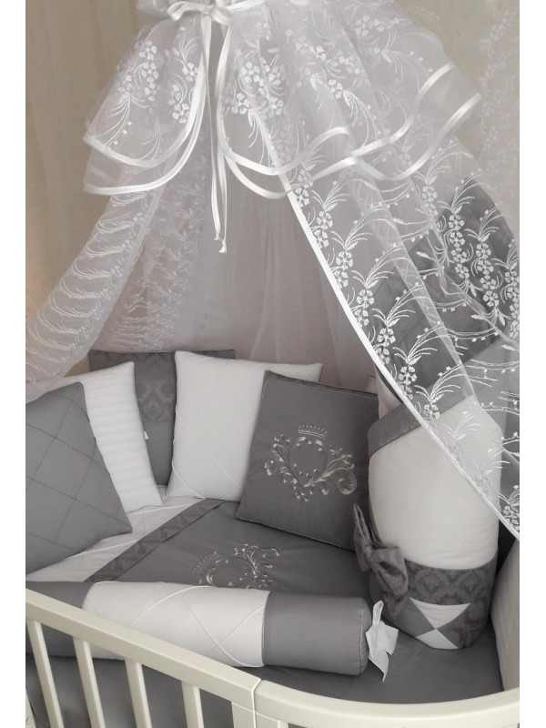 Комплект в круглую кроватку Bella серый