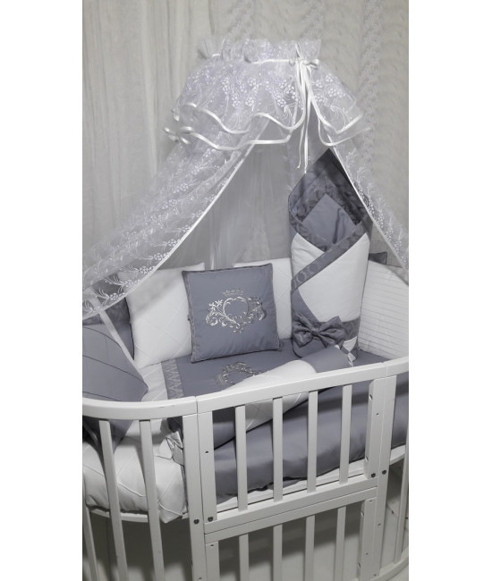Комплект в круглую кроватку Bella серый