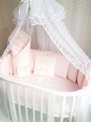 Комплект в круглую кроватку Диана-Мишки на луне розовый