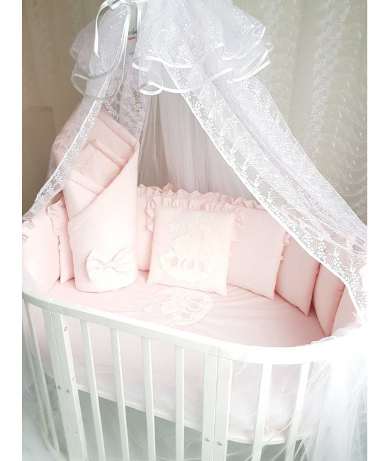 Комплект в круглую кроватку Диана-Мишки на луне розовый