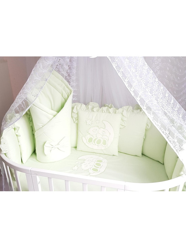 Комплект в круглую кроватку Диана-Мишки на луне салатовый