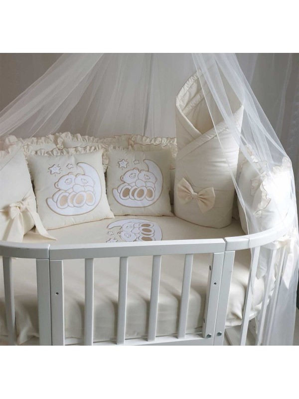 Универсальный комплект в кроватку Диана-Мишки на луне крем