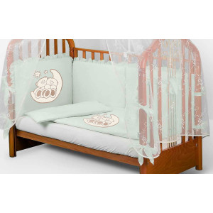Комплект в кроватку для новорожденного Диана-Мишки на луне салатовый