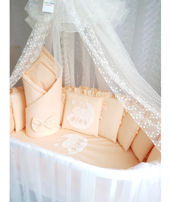 Универсальный комплект в кроватку Диана-Мишки на луне персик