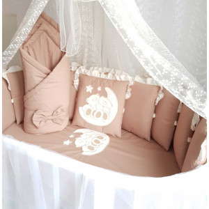 Комплект в круглую кроватку Диана-Мишки на луне какао