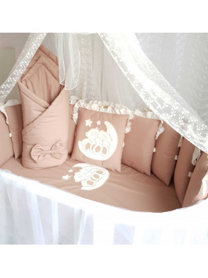 Комплект в круглую кроватку Диана-Мишки на луне какао