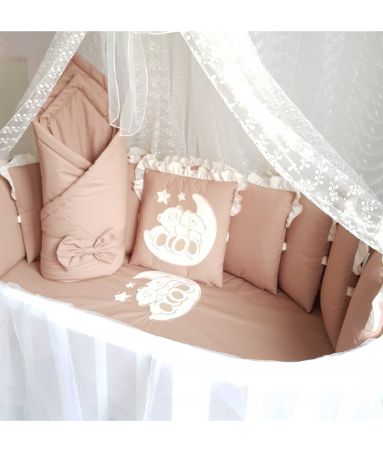 Комплект в круглую кроватку Диана-Мишки на луне какао