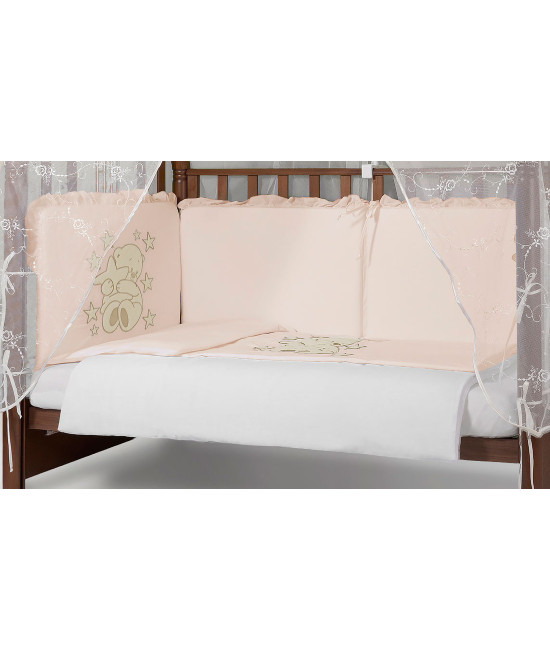 Комплект в кроватку Диана-Мишка в кругу звезд персик