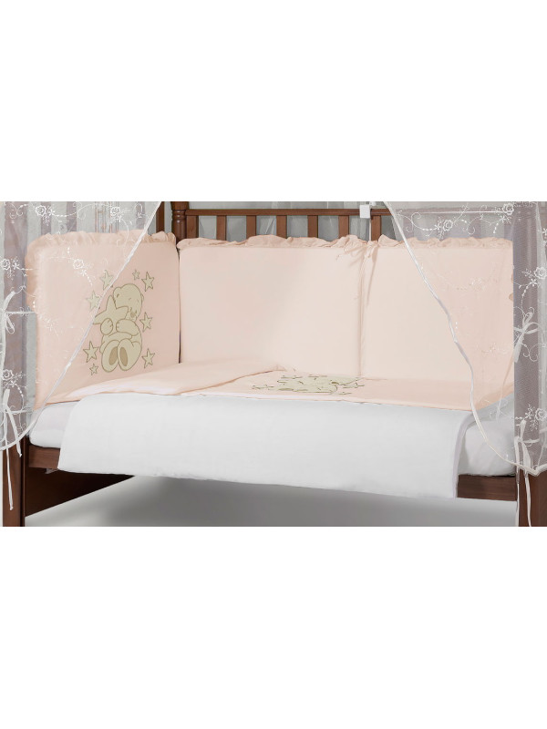 Комплект в кроватку Диана-Мишка в кругу звезд персик