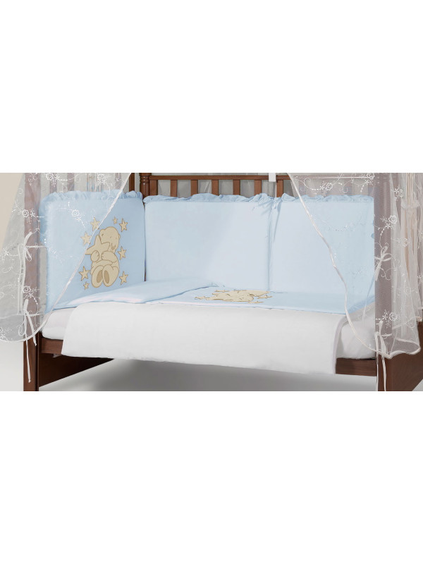 Комплект в кроватку Диана-Мишка в кругу звезд голубой