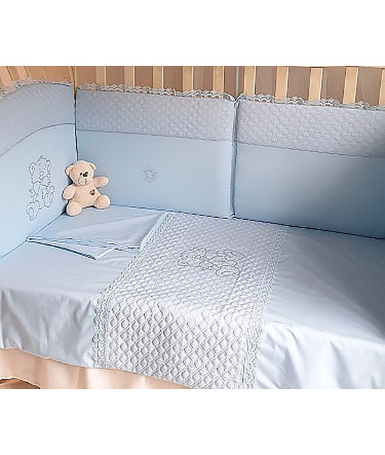 Комплект в кроватку Скандинавия кристалл-Зайка голубой