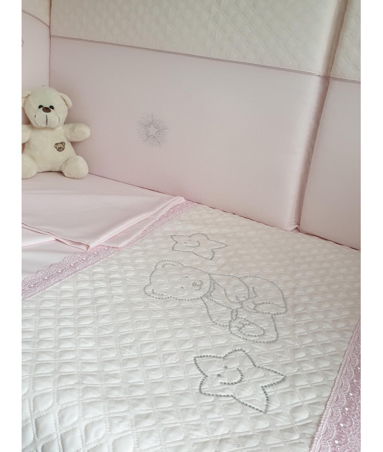 Комплект в кроватку Скандинавия кристалл-Мишка розовый