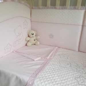 Комплект в кроватку Скандинавия кристалл-Мишка розовый