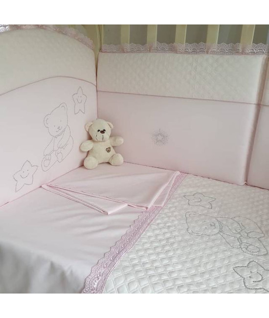 Комплект в кроватку Скандинавия кристалл-Мишка розовый