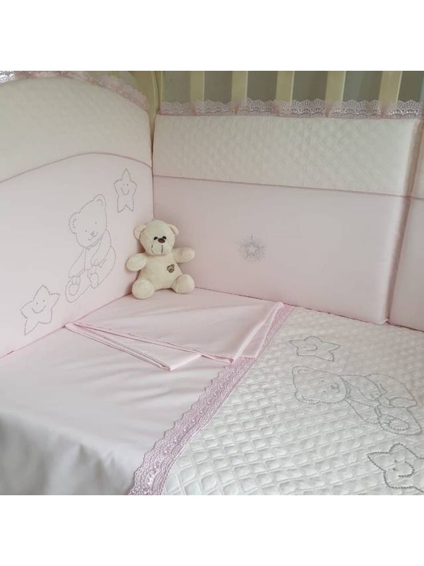Комплект в кроватку Скандинавия кристалл-Мишка розовый