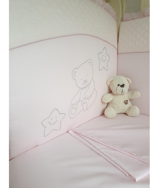 Комплект в кроватку Скандинавия кристалл-Мишка розовый