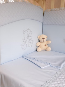 Комплект в кроватку Скандинавия кристалл-Мишка с бантиком голубой