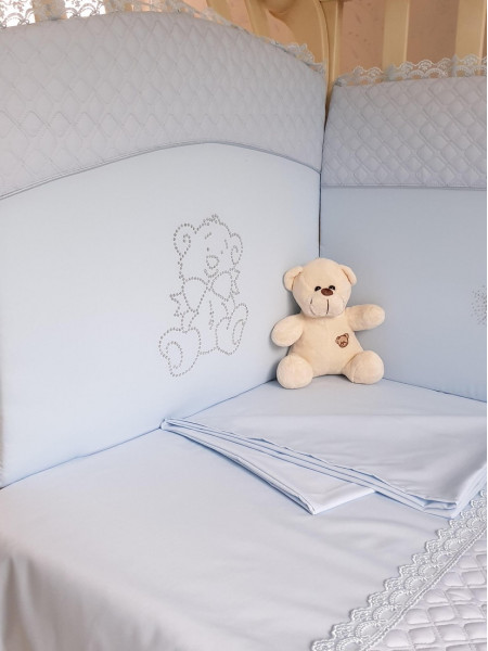 Комплект в кроватку Скандинавия кристалл-Мишка с бантиком голубой