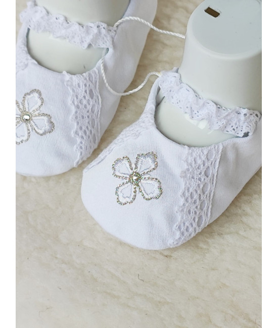 Туфельки для крещения с серебряным крестиком