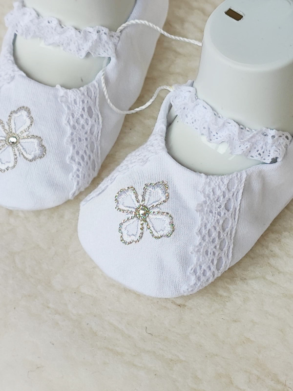 Туфельки для крещения с серебряным крестиком