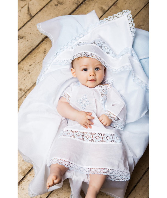 Крестильный набор Александр с кружевным полотенцем