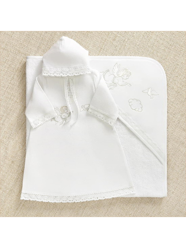 Крестильный набор Ангел с голубкой с махровым уголком