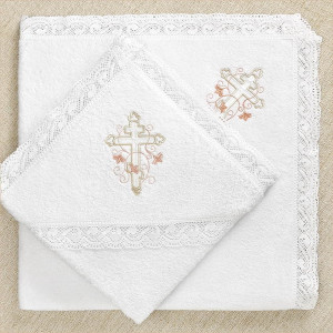 Крестильный набор Анна с кружевным полотенцем