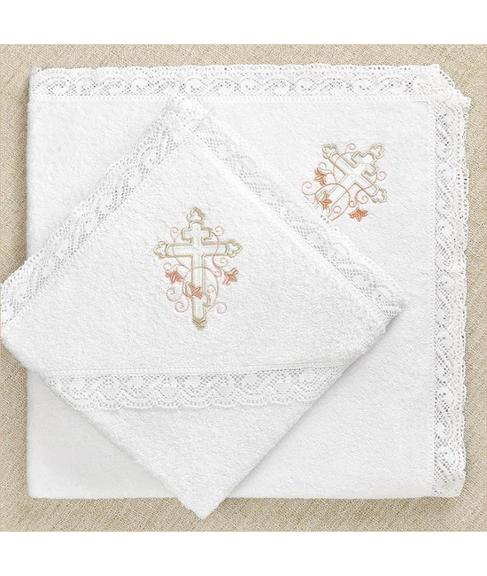 Крестильный набор Анна с кружевным полотенцем