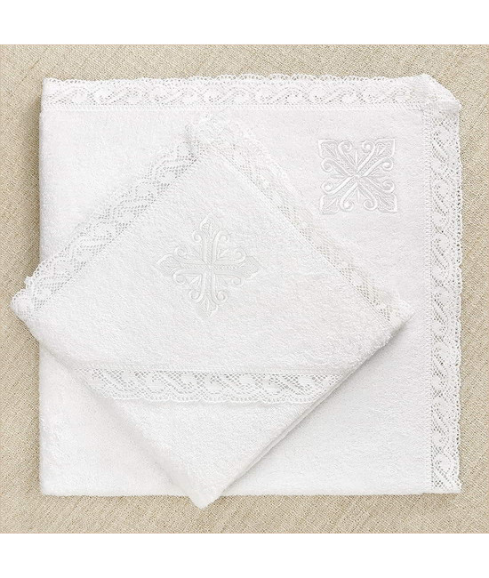 Крестильный набор Ирина с кружевным полотенцем