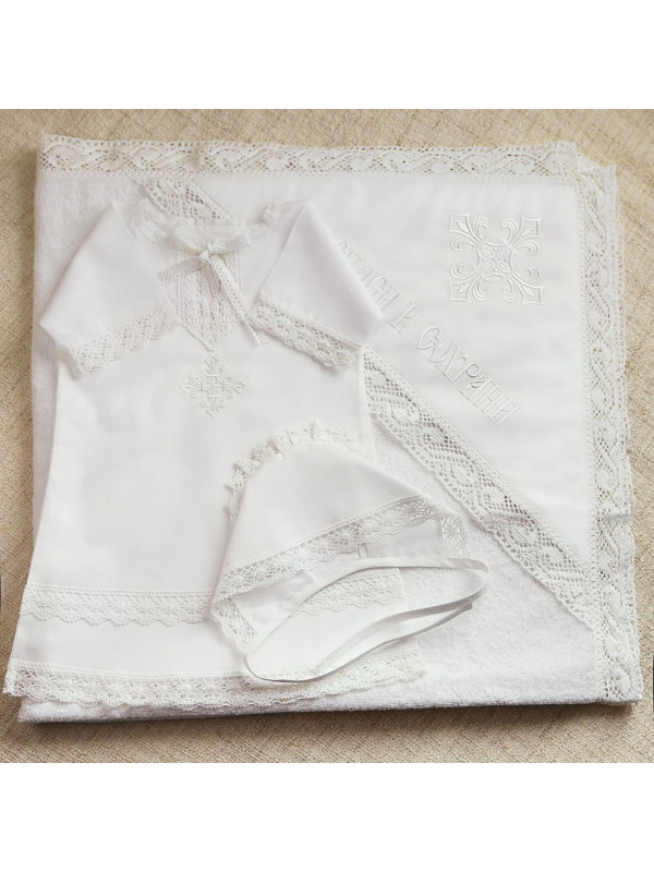Крестильный набор Классика с кружевным полотенцем