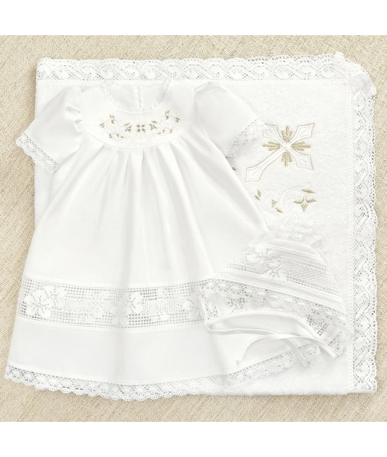 Крестильный набор Ксения с кружевным полотенцем