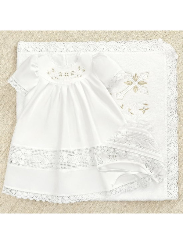 Крестильный набор Ксения с кружевным полотенцем