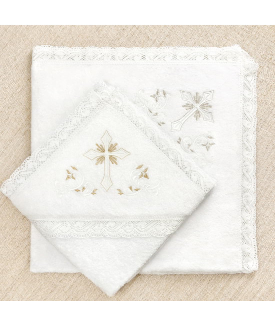 Крестильный набор Ксения с кружевным полотенцем