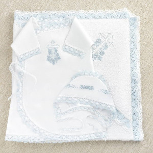 Крестильный набор Лоза голубая с кружевным полотенцем