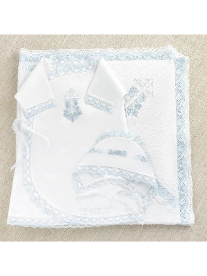 Крестильный набор Лоза голубая с кружевным полотенцем