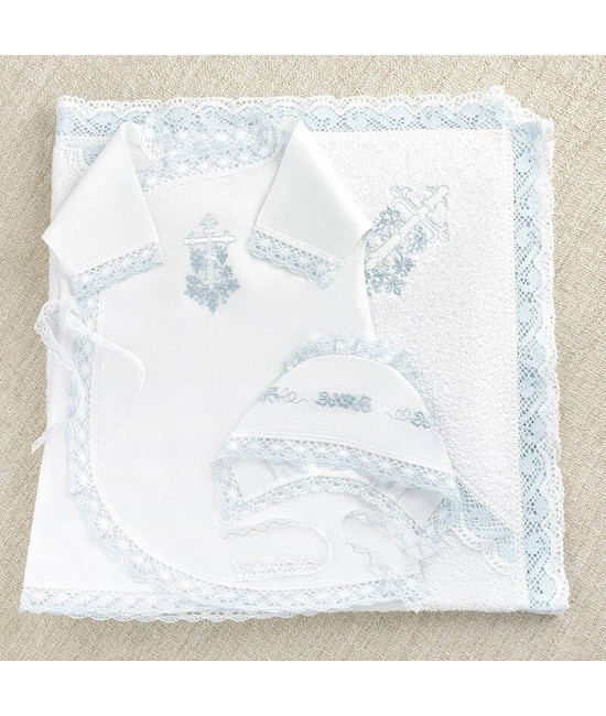 Крестильный набор Лоза голубая с кружевным полотенцем