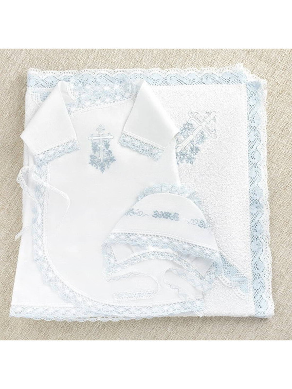 Крестильный набор Лоза голубая с кружевным полотенцем